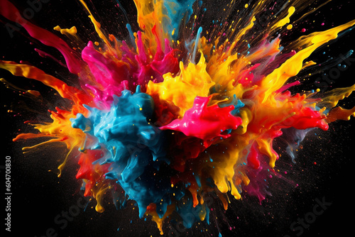 Ilustration of a dynamic and explosive splash of vibrant paint. Ai generated © twindesigner