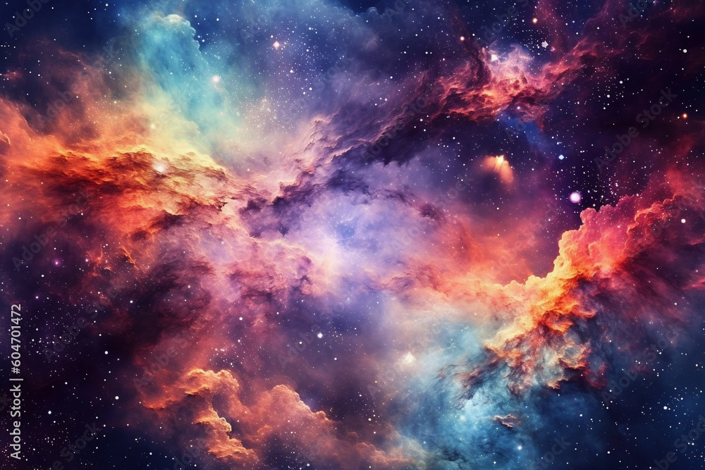 Illustration showcasing a vibrant space nebula. Intricate gas clouds swirl and dance, creating a mesmerizing display of colors. Ai generated Illustration showcasing a vibrant space nebula. Intricate gas clouds swirl and dance, creating a mesmerizing display of colors. Ai generated