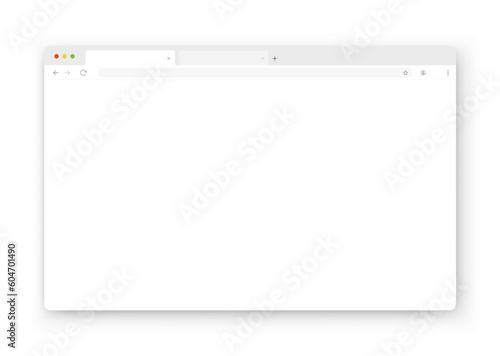 Web browser window design on a white background. Vector frame of a website template with a shadow.