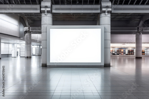 An empty blank billboard advertising poster in an airport terminal. Generative ai