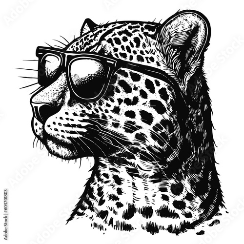 cool leopard wearing sunglasses vector sketch
