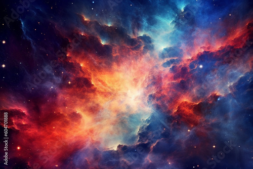 Illustration showcasing a vibrant space nebula. Intricate gas clouds swirl and dance  creating a mesmerizing display of colors. Ai generated