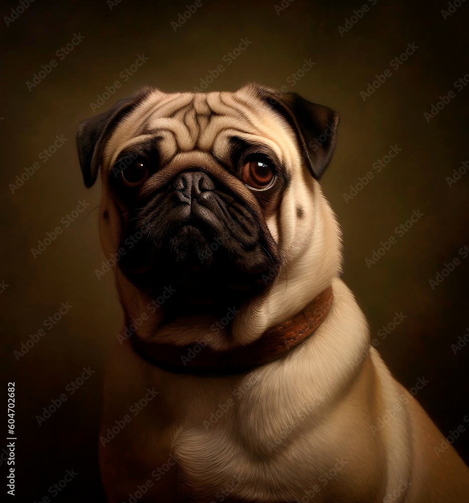 pug with french bulldog on a dark background