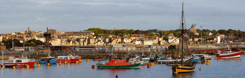 Panoramic view of Saint-Malo port . Saint-Malo is a walled port city in Brittany in northwestern France on English Channel.