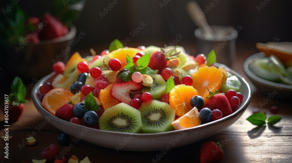 Healthy fresh fruit salad in bowl