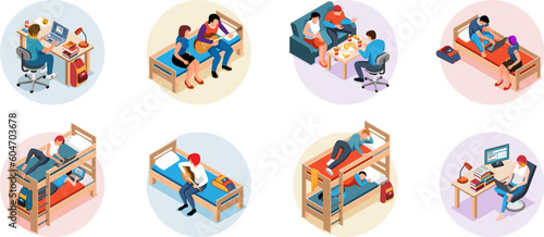Student Dormitory Isometric Round Compositions