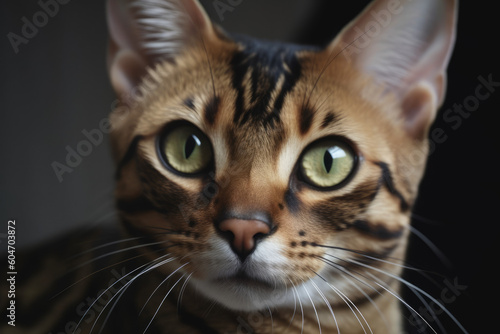portrait of bengal cat on dark background  close up created with Generative AI Technology