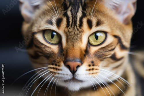 portrait of bengal cat on black background, close up created with Generative AI Technology