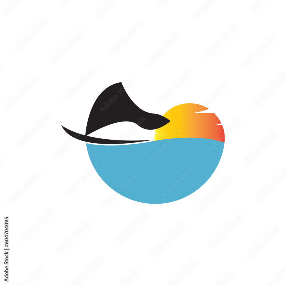 Modern and minimal boat logo icon, beach island vector template Modern and minimal boat logo icon, beach island vector template