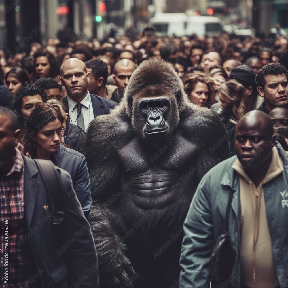 A.I. Generated Big gorilla in the city with people also generated with AI **NO RELEASE NEEDED** A.I. Generated Big gorilla in the city with people also generated with AI **NO RELEASE NEEDED**