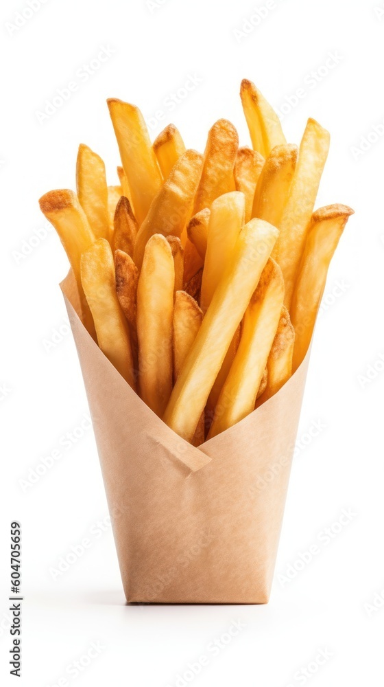 French fries on a white background. Generative AI