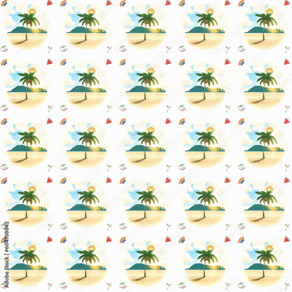 Coconut tree beach sunset seamless pattern vector design Coconut tree beach sunset seamless pattern vector design
