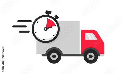 Delivery service icon. Delivery truck with timer. Express delivery. Fast shipping. Vector illustration.