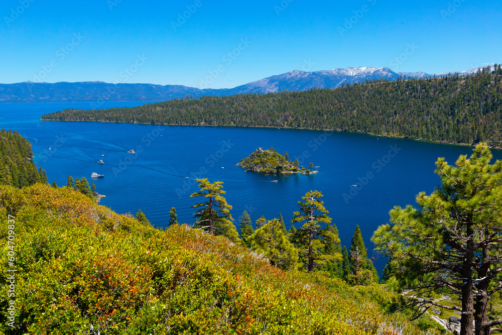 View looking down on Fannette Island in Emerald Bay, Lake Tahoe
