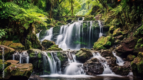Waterfall hidden in the tropical jungle © Yevhen