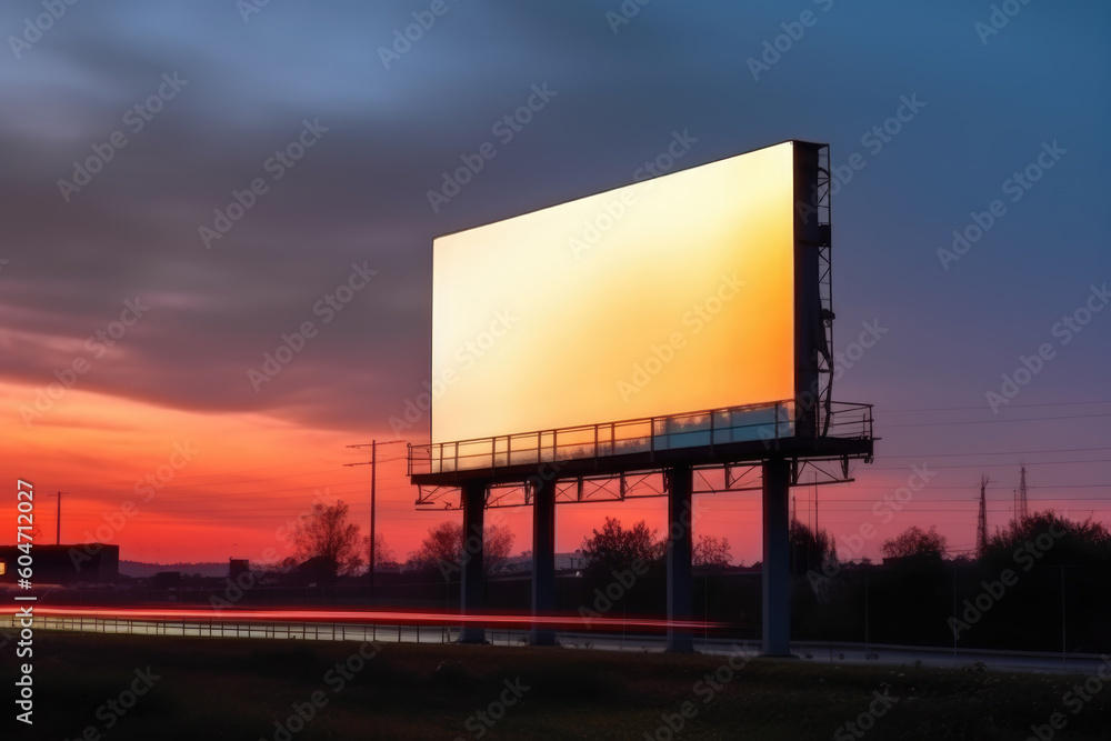 Blank billboard at twilight time for advertisement Blank billboard at twilight time for advertisement
