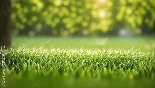 Green lawn with fresh grass outdoors. Nature spring grass background texture.  Generative AI