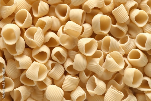 Textured background of close up shot of uncooked short pasta. Generative AI