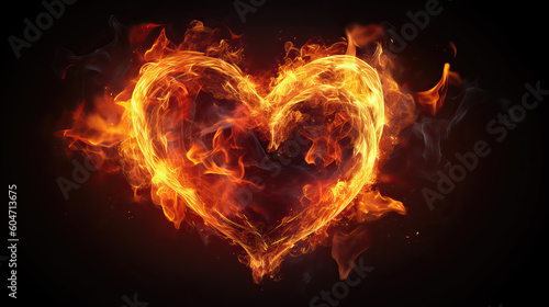 heart shape on fire, ai generated