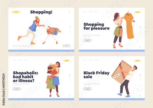 Set of landing page with services for online shopping and purchase with sale discount special offer