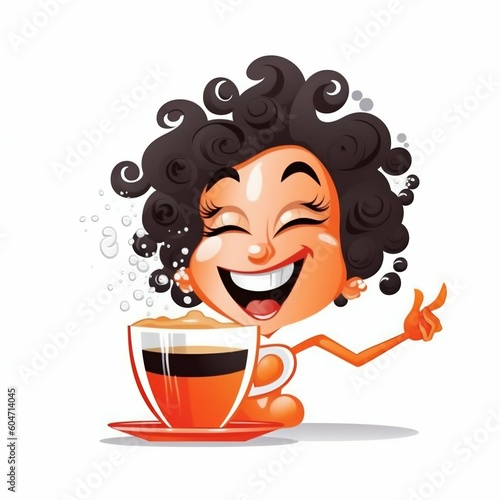 Coffee Cup Logo and Happy Miss Caffeine. Generative ai