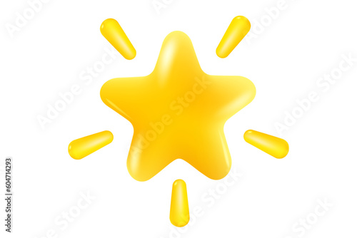 Vector icon of yellow star in realistic 3D style. Achievements for games or customer rating feedback of website. Vector illustration of star in kawaii style.
