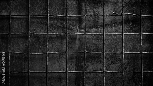 Abstract Black wall texture with lattice for pattern background. wide panorama picture. Black wall texture rough background dark concrete floor or old grunge background with black