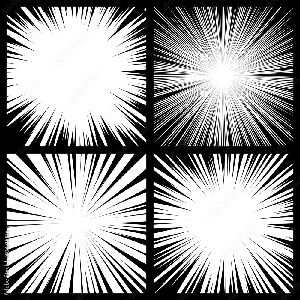 Comic book radial lines collection. Comics background with motion