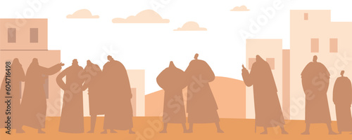 Enigmatic Silhouettes Of People Against The Backdrop Of Ancient City, Evoking A Sense Of History And Mystery