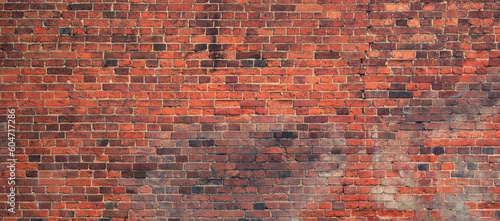 Abstract red brick wall texture for pattern background. wide panorama picture.