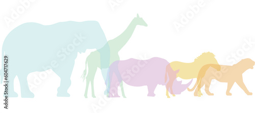 animal silhouettes, savannah, africa, elephant, rhinoceros, giraffe, panther, 