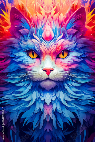 Illustration de chat color   - G  n  rative IA