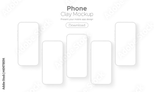 Clay Smartphones With Blank Screens. Mockup for Mobile App Design With Space for Text. Vector Illustration