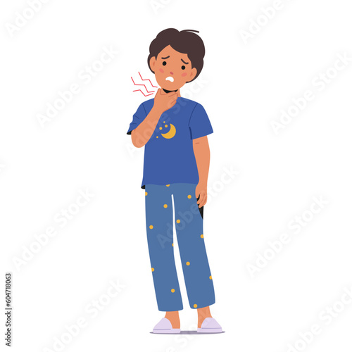 Sick Little Boy Character Feel Pain in Throat, Causing Discomfort And Potential Spread Of Germs and Bacteria