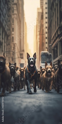Dogs Running Through NYC Street. Generative ai © Scrudje