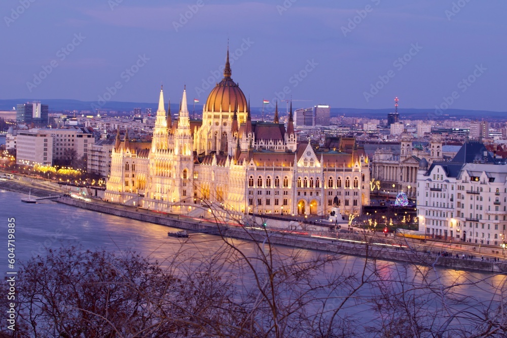 hungarian parliament building at dusk, Budapest 