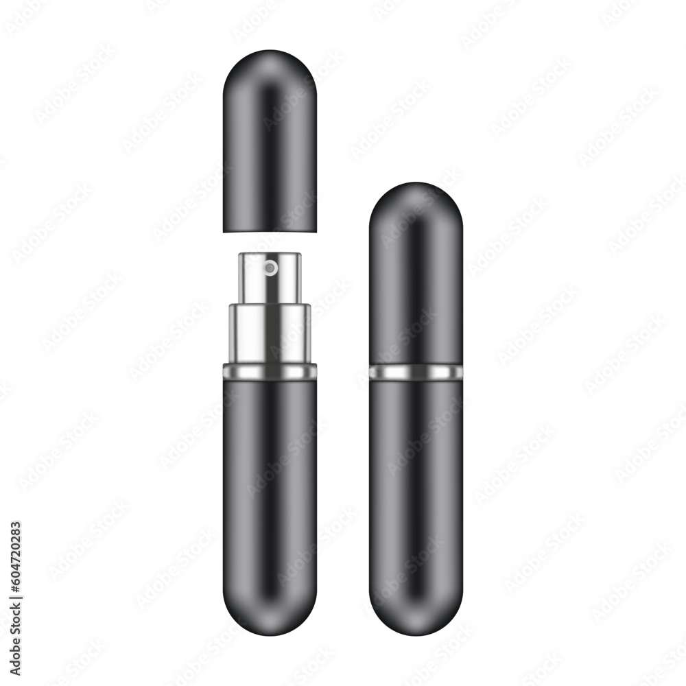 Small Black Travel Perfume Bottle Mockup, Isolated on White Background. Vector Illustration Small Black Travel Perfume Bottle Mockup, Isolated on White Background. Vector Illustration