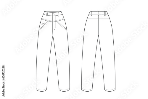 Pants, Trousers Vector Flat Sketch Template