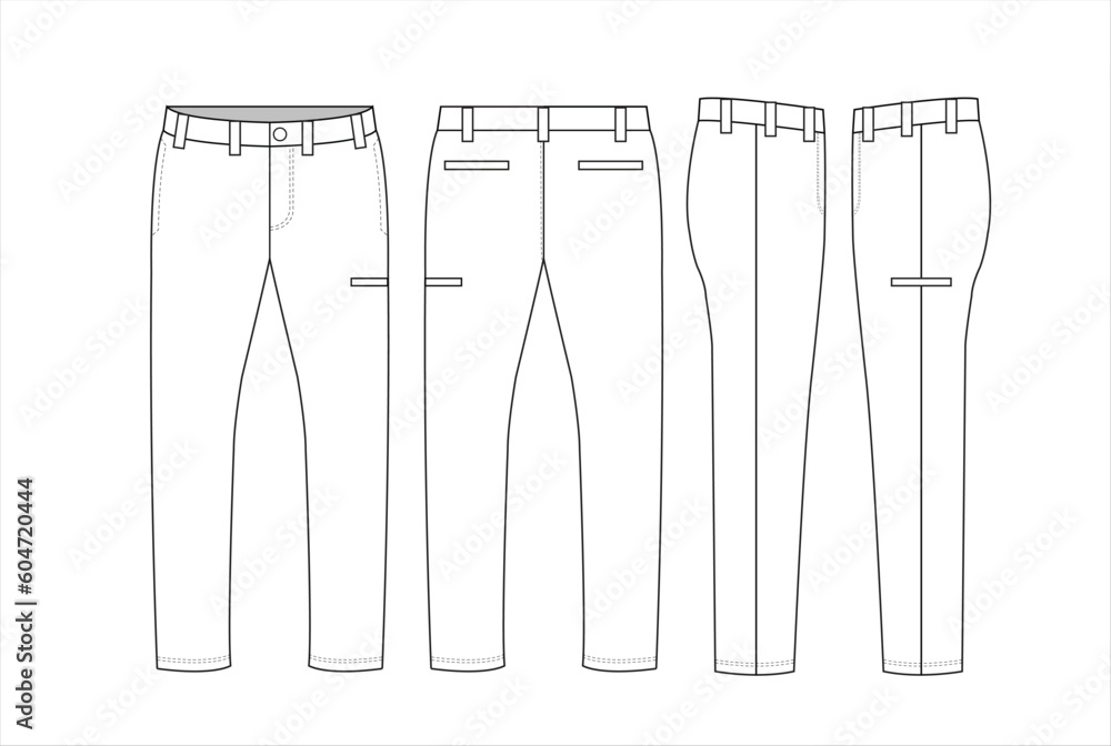 Pants, Trousers Vector Flat Sketch Template Pants, Trousers Vector Flat Sketch Template