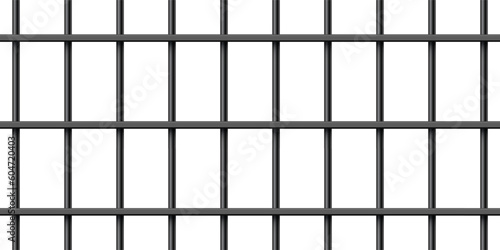 Black realistic metal prison bars isolated on white background. Detailed jail cage, prison iron fence. Criminal background mockup. Vector illustration