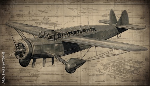 A blueprint of an old vintage plane , ai, ai generative, illustration