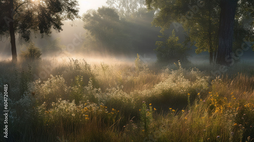 Morning summer meadow Generative AI