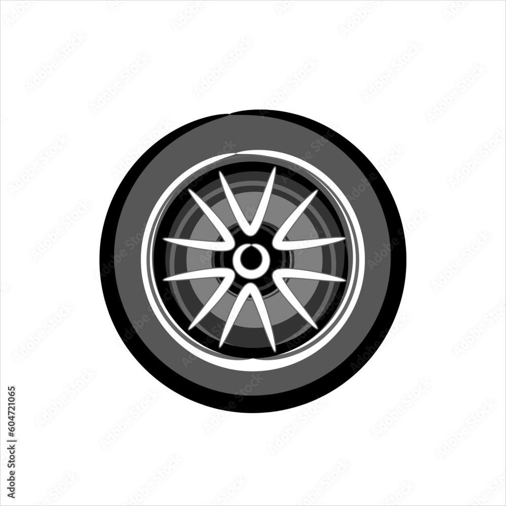 Wheel disks sketch, logo black color. Tire icon. Gray vector icon isolated on white background. The concept of modern car wheels. Wheel disks sketch, logo black color. Tire icon. Gray vector icon isolated on white background. The concept of modern car wheels.