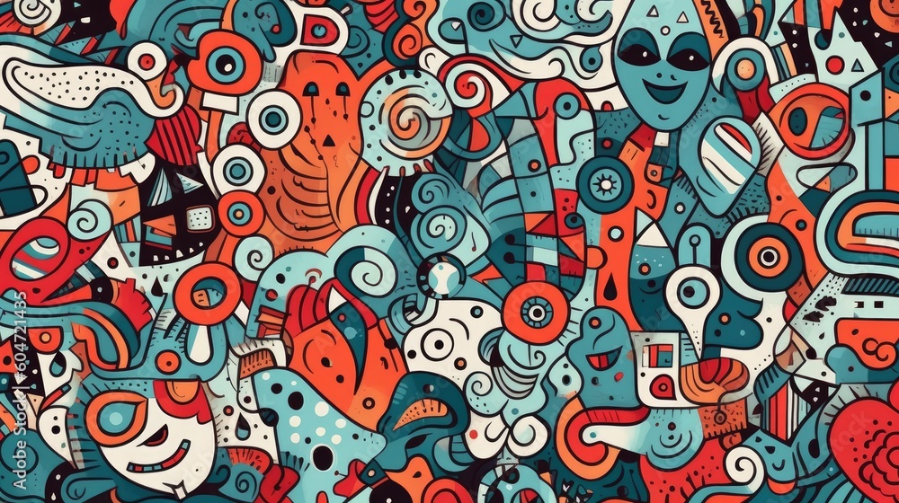 Naklejka premium Vibrant Floral Doodles Forming Background