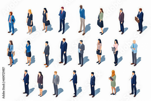 Isometric large set of businessmen and business women. Isolated on white background, illustrated. Generative AI
