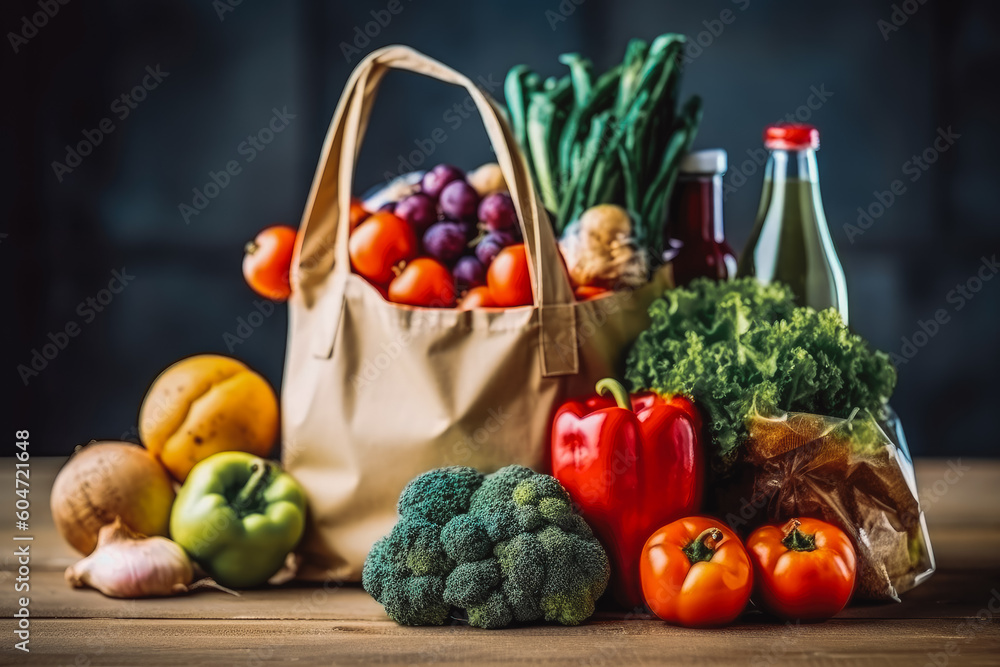 Delivery or grocery shopping healthy food. Vegetables in bag. Healthy diet and lifestyle concept. Generative AI