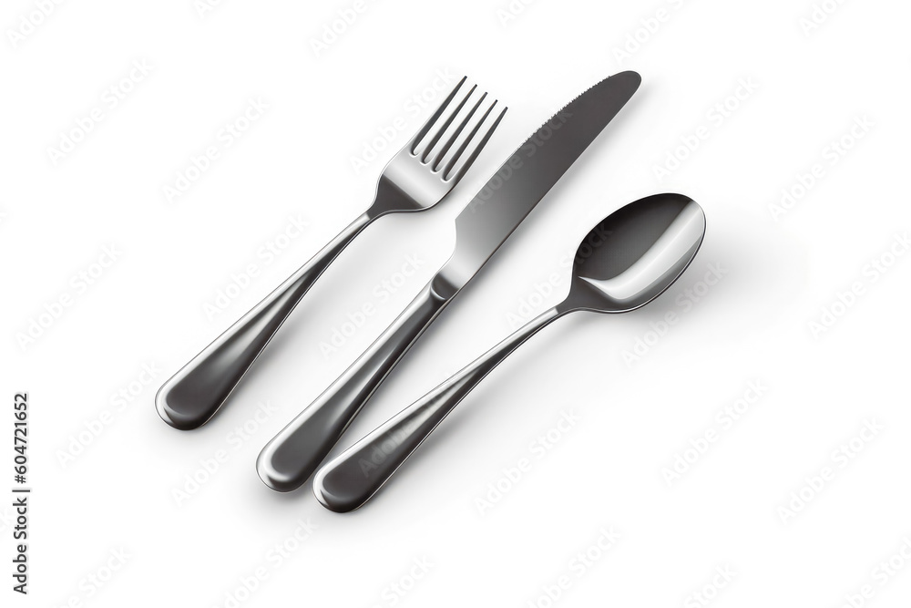 Dining silverware flat icon with spoon, knife and fork. Cooking, eating and dieting concept. Generative AI. Dining silverware flat icon with spoon, knife and fork. Cooking, eating and dieting concept. Generative AI.
