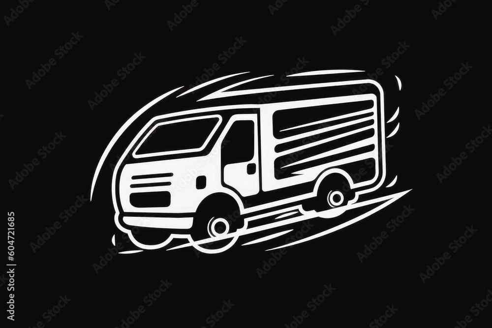 Fast moving shipping delivery truck line art vector icon. Truck isolated on solid background, delivery concept. Generative AI