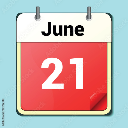 day on the calendar, vector image format, June 21