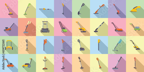 Garden trimmer icons set flat vector. Care cutter. Farm equipment